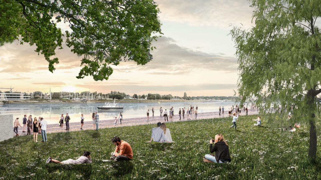 Le paysage du parc résistant au climat sur les quais de l’Escaut à Anvers 